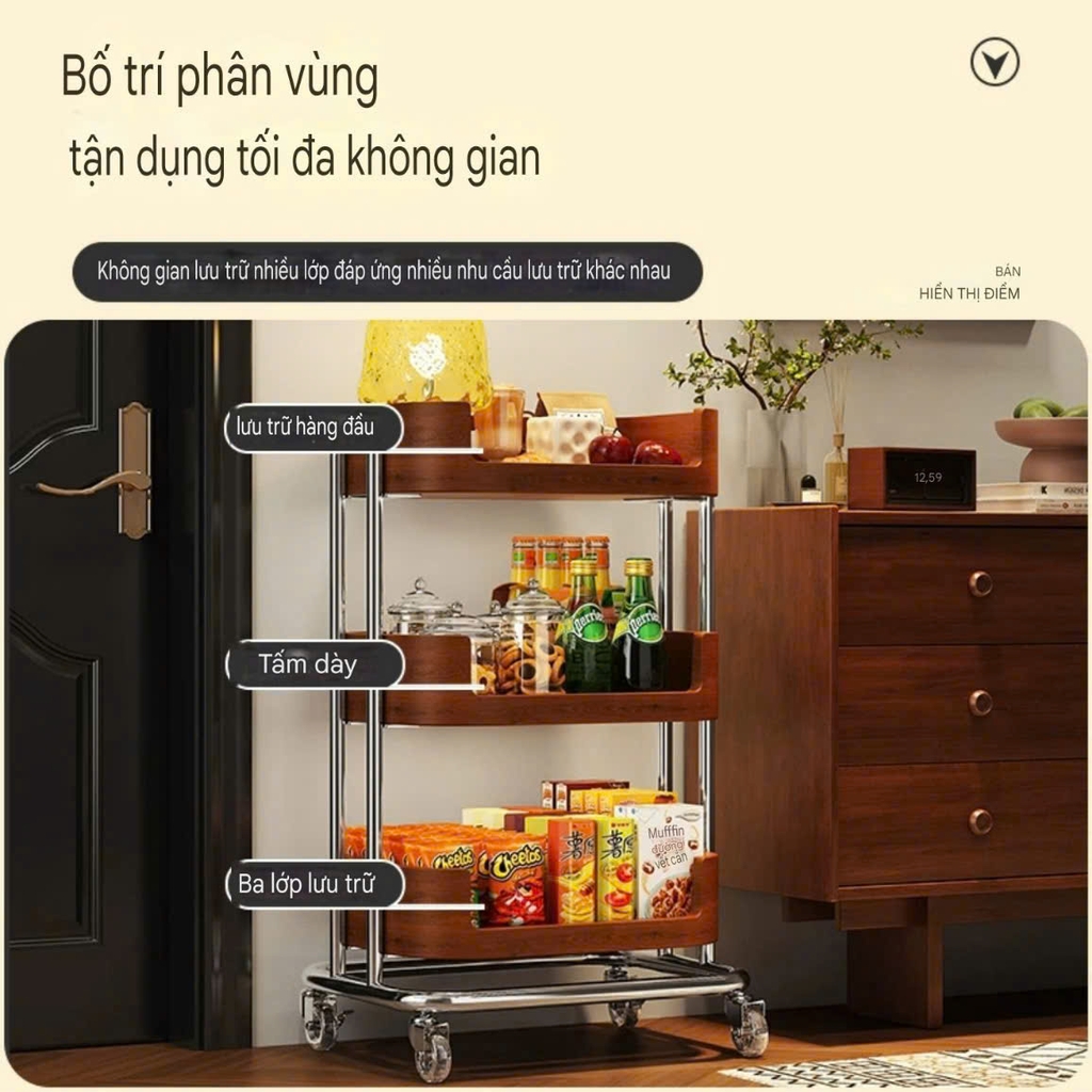Xe đẩy 3 tầng để đồ nhà bếp