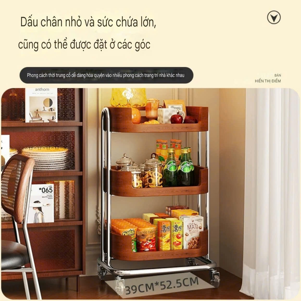 Xe đẩy 3 tầng để đồ nhà bếp