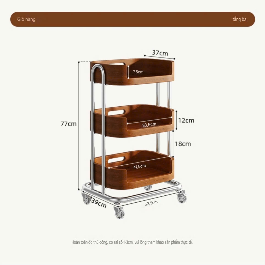Xe đẩy 3 tầng để đồ nhà bếp