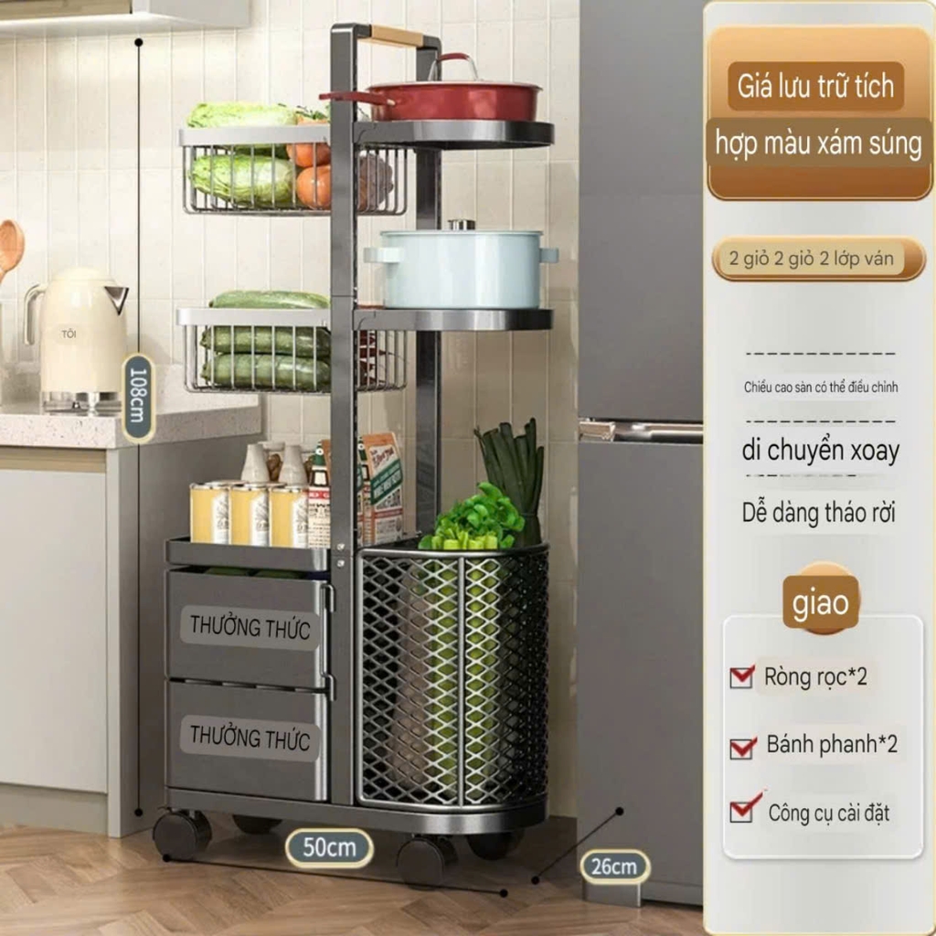 Xe đẩy để đồ nhà bếp bằng thép Carbon