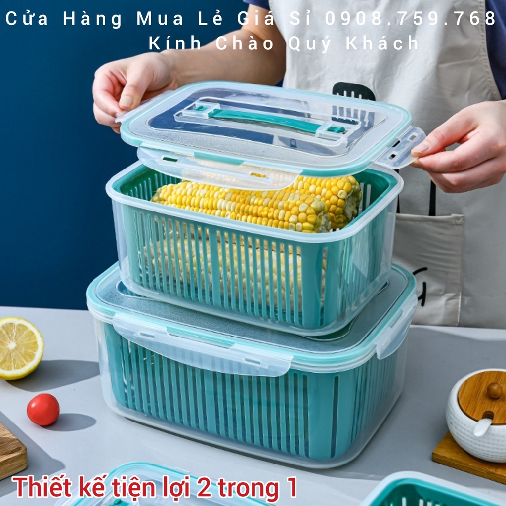 Hộp Nhựa Đựng Thực Phẩm Bộ 5 Món Kèm Rổ