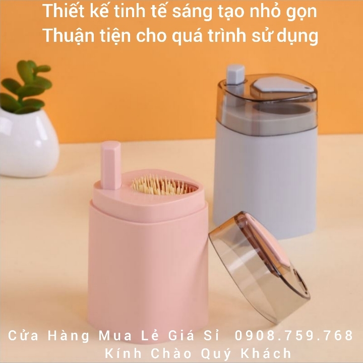 Hộp Đựng Tăm Xỉa Răng Thông Minh Có Nút Nhấn Tự Động Bật Tăm Lên