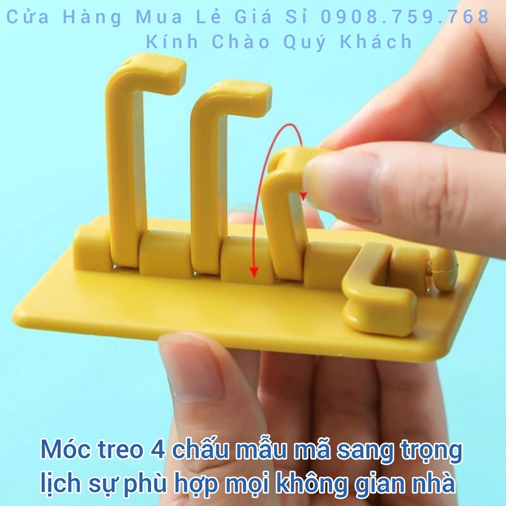 Combo 3 Cái Móc Treo Đồ Dán Tường Đa Năng 4 Chấu - Móc Treo Chìa Khóa, Vật Dụng Quần Áo Tiện Lợi