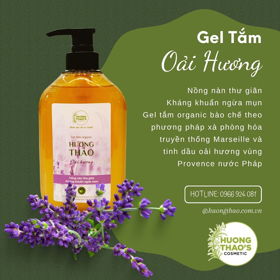 Gel tắm oganic Hương Thảo trị viêm nang lông và mụn trứng cá với tinh dầu Oải hương 500 ml
