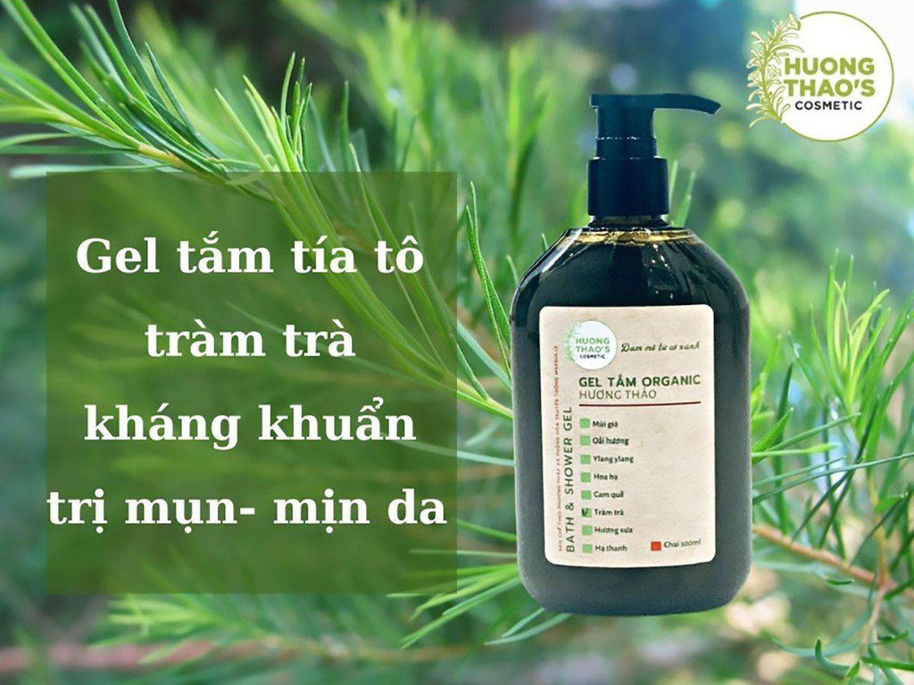 Gel tắm Tràm Trà Tía Tô kháng khuẩn ngừa mụn mịn da chai 300ml