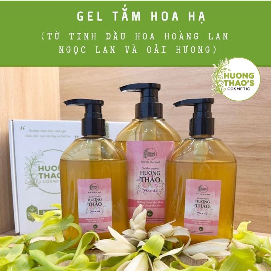 Gel tắm organic Hương Thảo - Hoa Hạ với tinh dầu hoa hoàng lan, ngọc lan thơm mát, làm sạch và dưỡng ẩm dịu nhẹ, chai 300ml