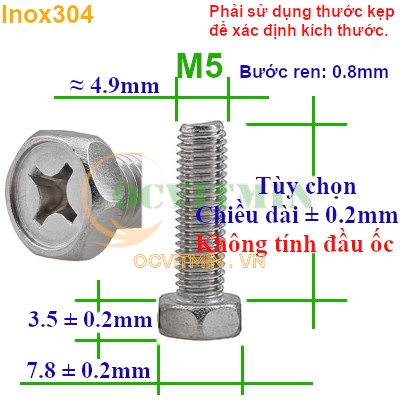 Ốc Bake Đầu Dạng Lục Giác M5 Inox 304 Hút Nam Châm OcVitMin