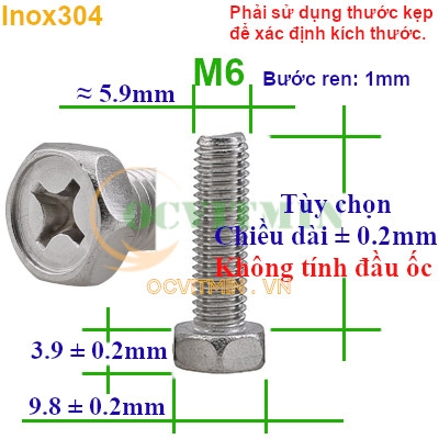 Ốc Bake Đầu Dạng Lục Giác M6 Inox 304 Hút Nam Châm OcVitMin