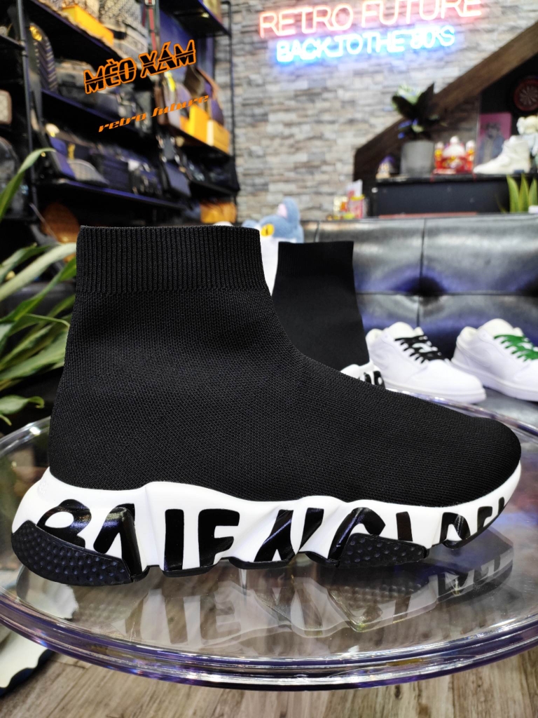 starsneakrGiày Balenciaga Speed Trainers black white  giày Balencia cao  cổ đen cổ chun cao cấp full box  Shopee Việt Nam