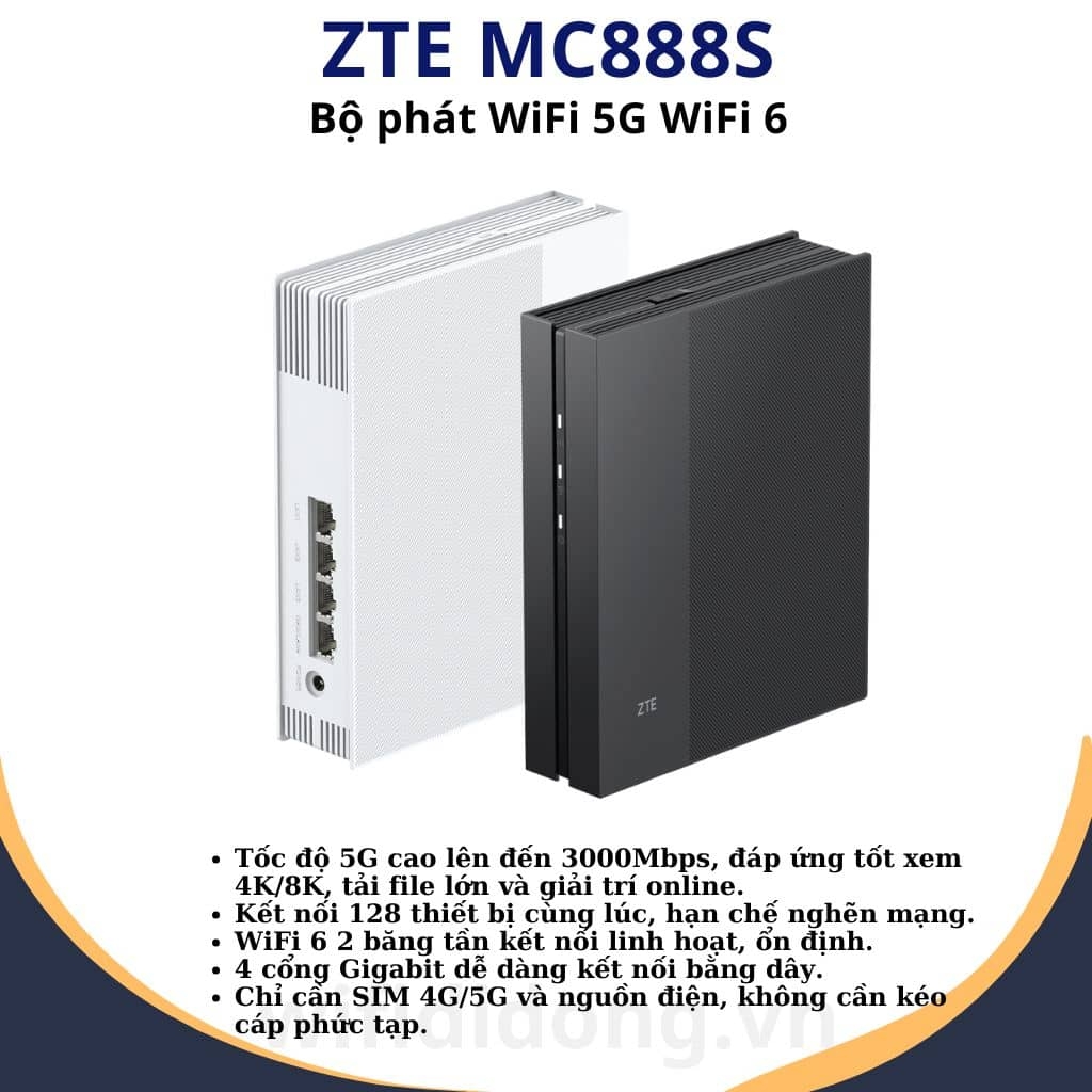Bộ Phát WiFi 5G ZTE MC888S | Router WiFi 5G WiFi 6 AX3000, Tốc độ 3Gbps, Hỗ trợ 128 thiết bị, 4 cổng Gigabit | Bảo hành 12 tháng 1 đổi 1