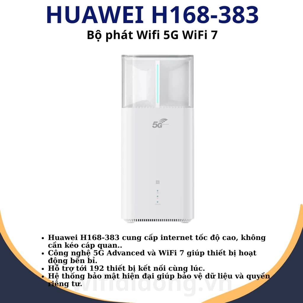 Huawei H168-383 | Bộ phát WiFi 5G Advanced, Wi-Fi 7 tốc độ 11.7Gbps, Anten 14dBi, 192 thiết bị kết nối | Hàng chính hãng