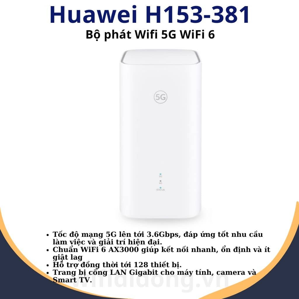 Huawei H153-381 | Bộ phát WiFi 5G Wi-Fi 6 AX3000, tốc độ 3.6Gbps, kết nối 128 thiết bị | Hàng chính hãng