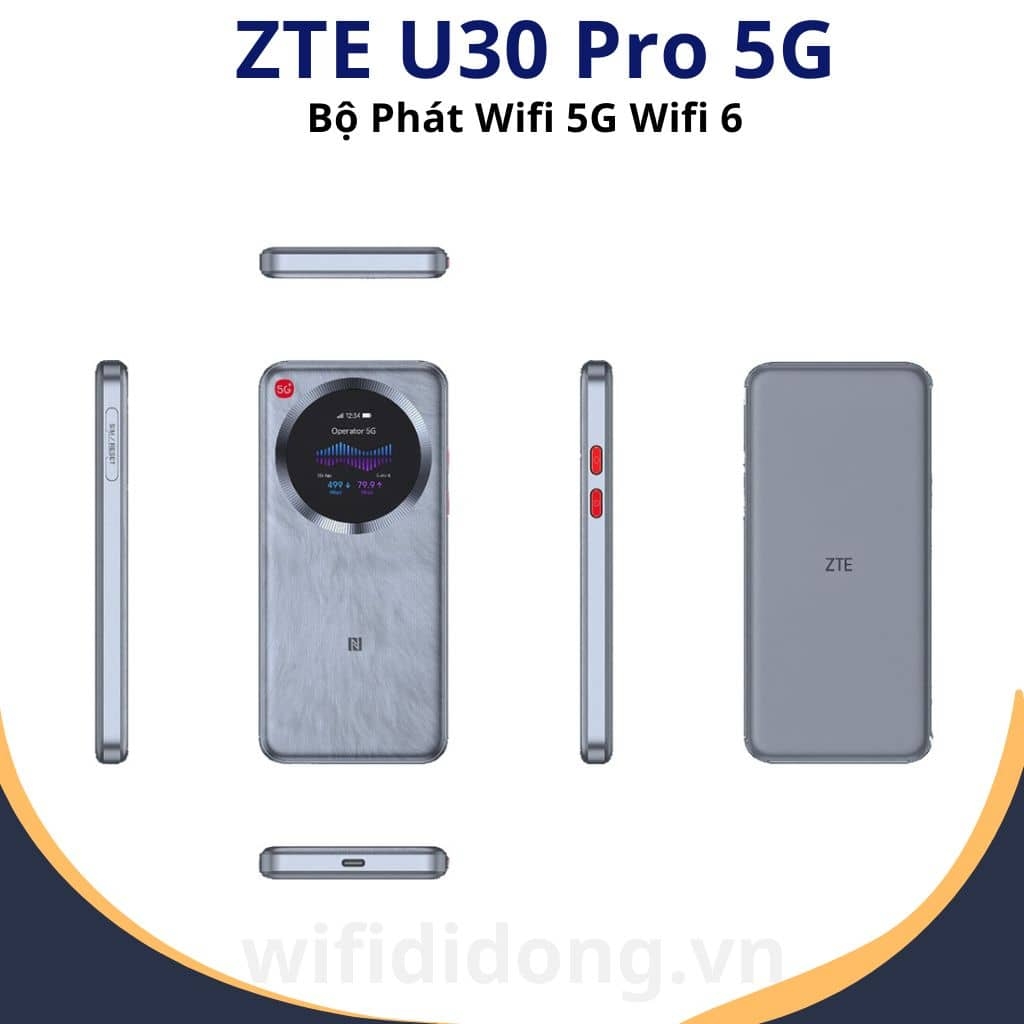 Bộ phát WiFi 5G ZTE U30 Pro 5G | Bộ phát WiFi 5G WiFi 6, Tốc độ 2.7gbps, Pin 5.000 mAh | Bảo hành 12 tháng 1 đổi 1
