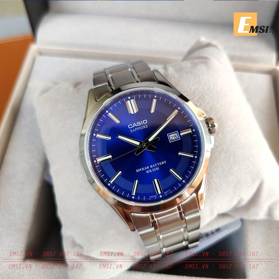 Đồng Hồ Casio Nam MTS-100D-2AVDF Dây Kim Loại - Nền Mặt Xanh - Kính Saphia - Tuổi Thọ Pin 10 Năm - Emsi.vn