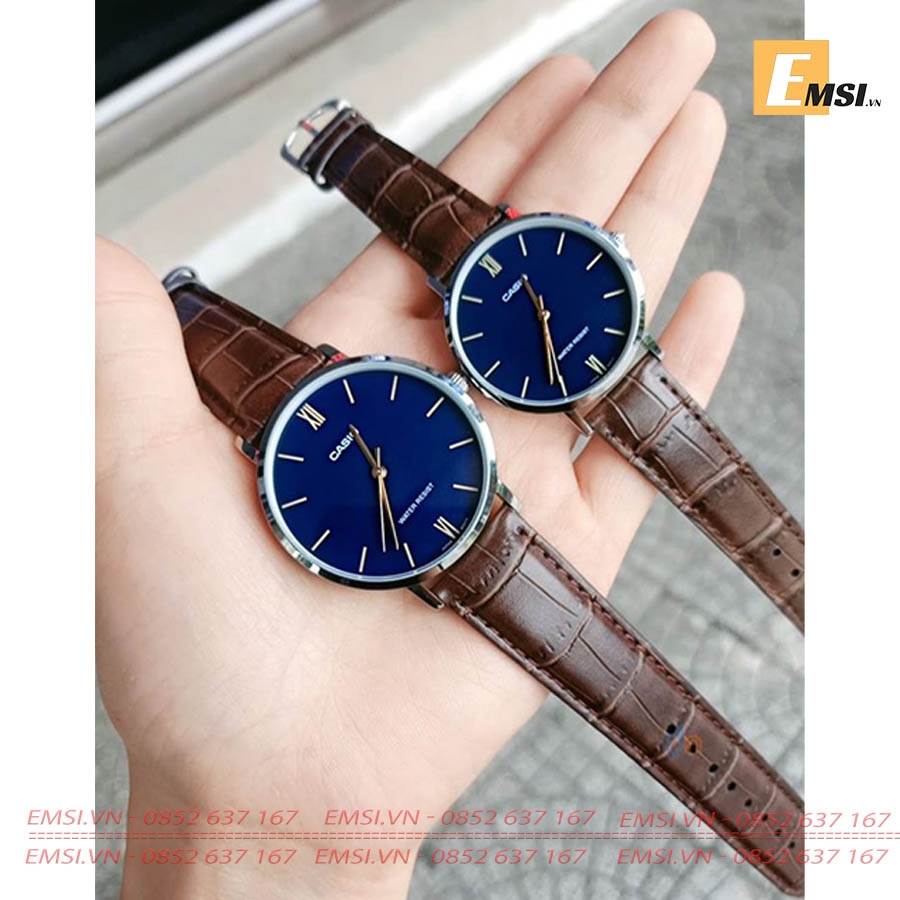 Đồng Hồ Casio Cặp Đôi MTP-VT01L-2BUDF & LTP-VT01L-2BUDF Dây Da - Mặt Số La Mã - Chống Nước EMSI.VN