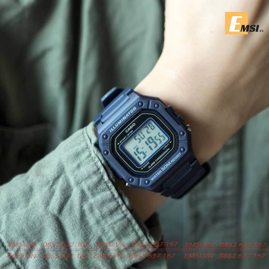 Casio W-218H-2A - Đồng Hồ Nam - Điện Tử - Kính Nhựa - Size Mặt 43mm EMSI.VN