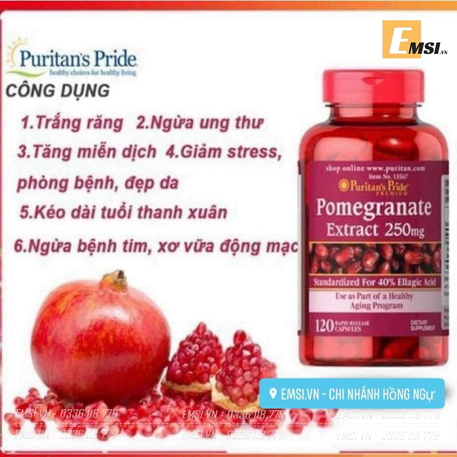 Viên Tinh Chất Lựu Puritan’s Pride Pomegranate 250mg 120 viên.