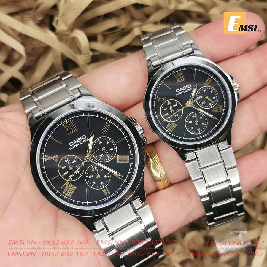 Đồng Hồ Casio Cặp Đôi MTP-V300D-1A2UDF & LTP-V300D-1A2UDF Dây Kim Loại, Size mặt Nam 41,5mm & Nữ 33,2mm EMSI.VN