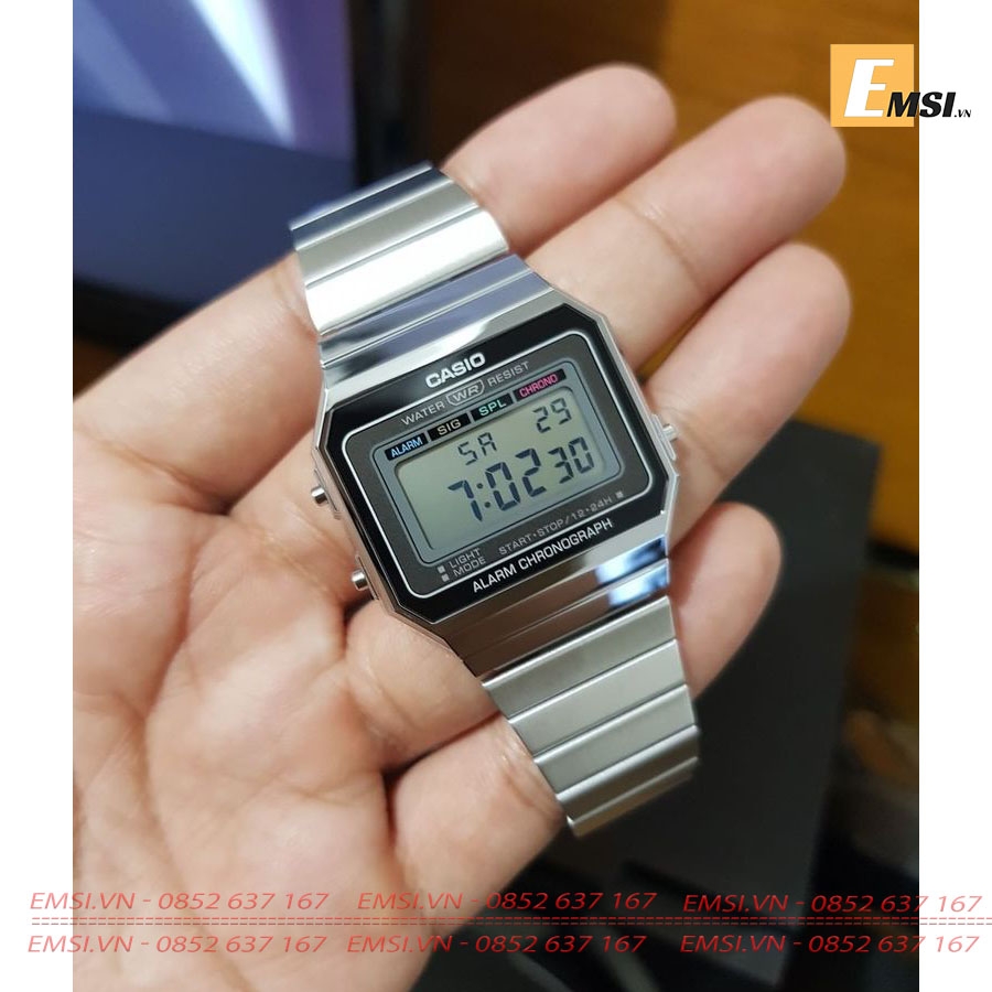 Casio A700W-1ADF - Đồng Hồ Unisex - Điện Tử - Kính Khoáng - Size Mặt 35.5mm EMSI.VN