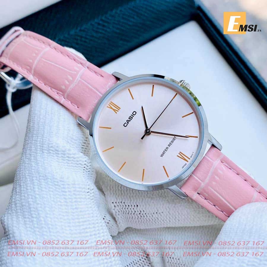 Đồng Hồ Casio Nữ LTP-VT01L-4BUDF Dây Da Màu Hồng - Chính Hãng