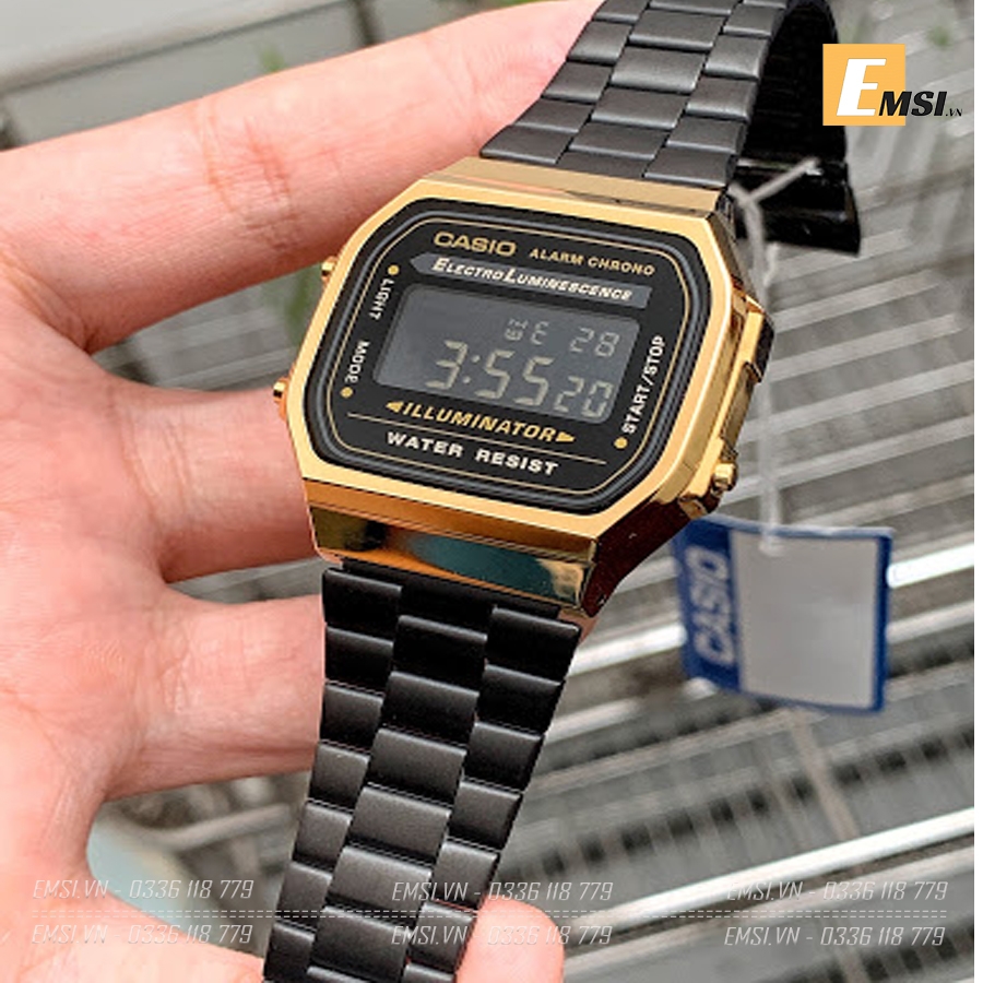 Đồng hồ Casio Nam A168WEGB-1B -  Nam - Kính Nhựa - Dây Thép - Emsi.vn