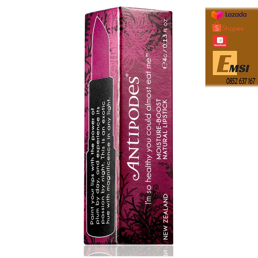 Antipodes Son Môi Thiên Nhiên Màu #13 Tím Hồng Antipodes Lipstick Oriental Bay Plum 400 4g