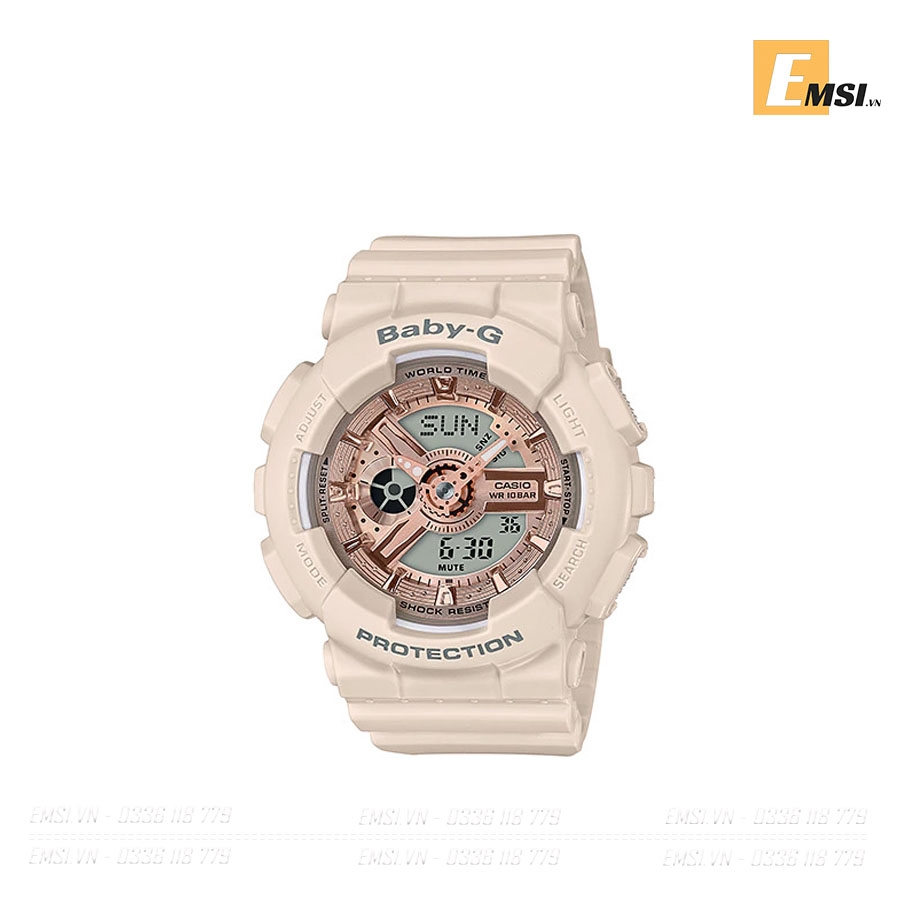 Đồng hồ Nữ Casio Baby-G BA-110CP-4ADR | Baby G | Dây Nhựa | Mặt Mạ Vàng Hồng