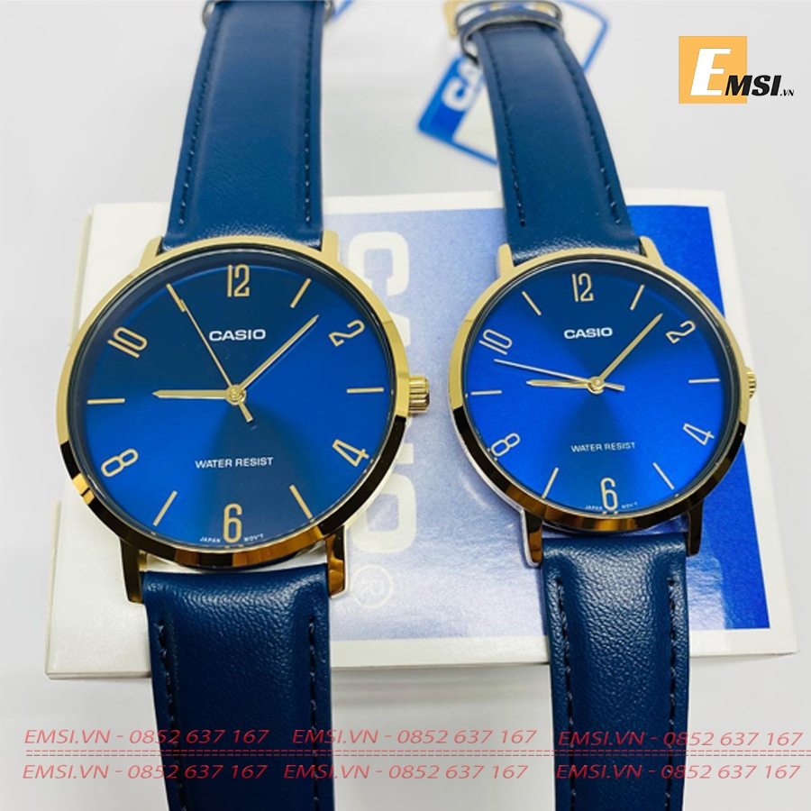 Đồng Hồ Casio Cặp Đôi MTP-VT01GL-2BUDF & LTP-VT01GL-2B2UDF Dây Da - Mặt Số - Chống Nước