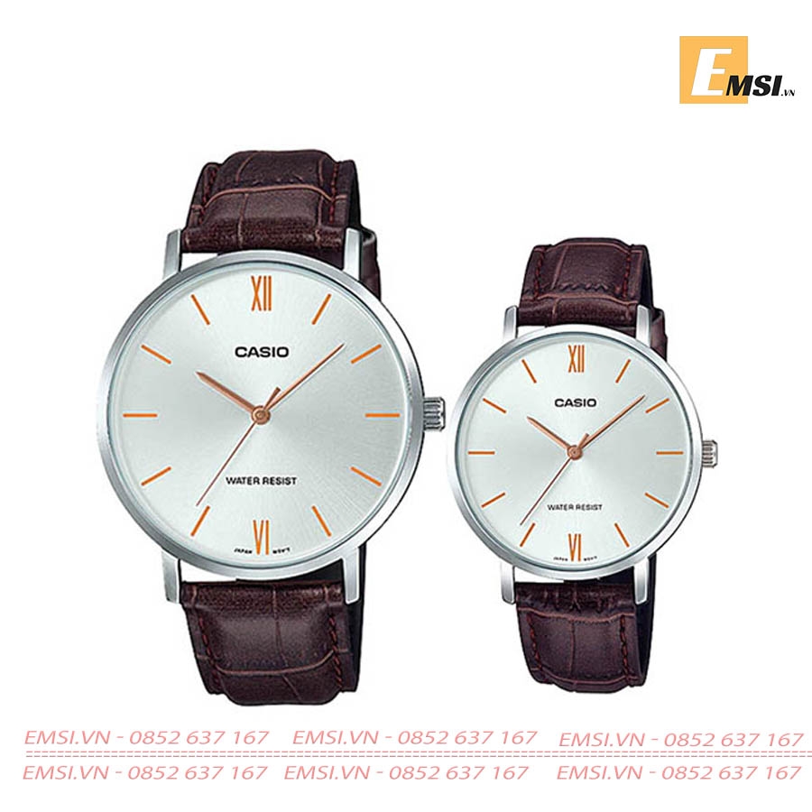 Đồng Hồ Casio Cặp Đôi MTP-VT01L-7B2UDF & LTP-VT01L-7B2UDF Dây Da - Mặt Số La Mã - Chống Nước
