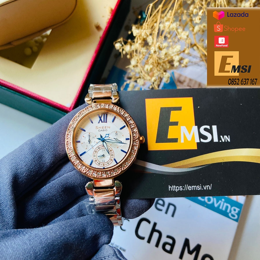 Casio Sheen SHE-3061SPG-7BUDF - Đồng hồ nữ - Pin / Quartz - Size mặt 36mm - Kính khoáng - Bảo Hành 5 Năm - Chính Hãng