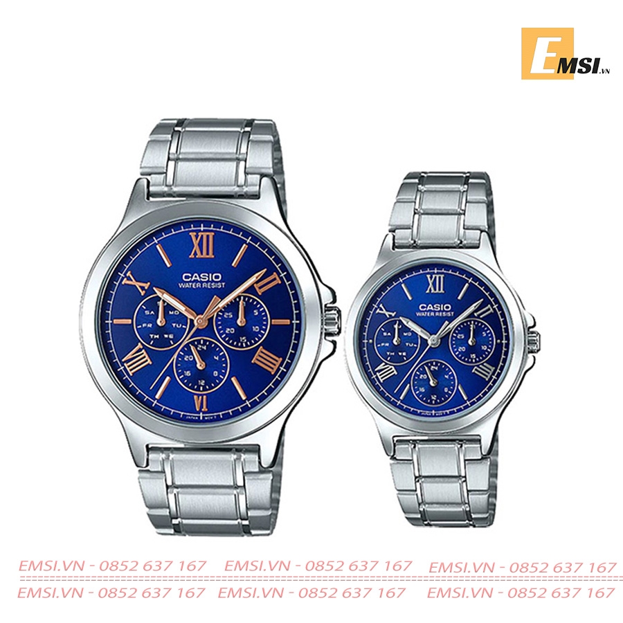 Đồng Hồ Cặp Đôi Casio MTP-V300D-2AUDF Và LTP-V300D-2A2UDF Dây Kim Loại - Chống Nước EMSI.VN