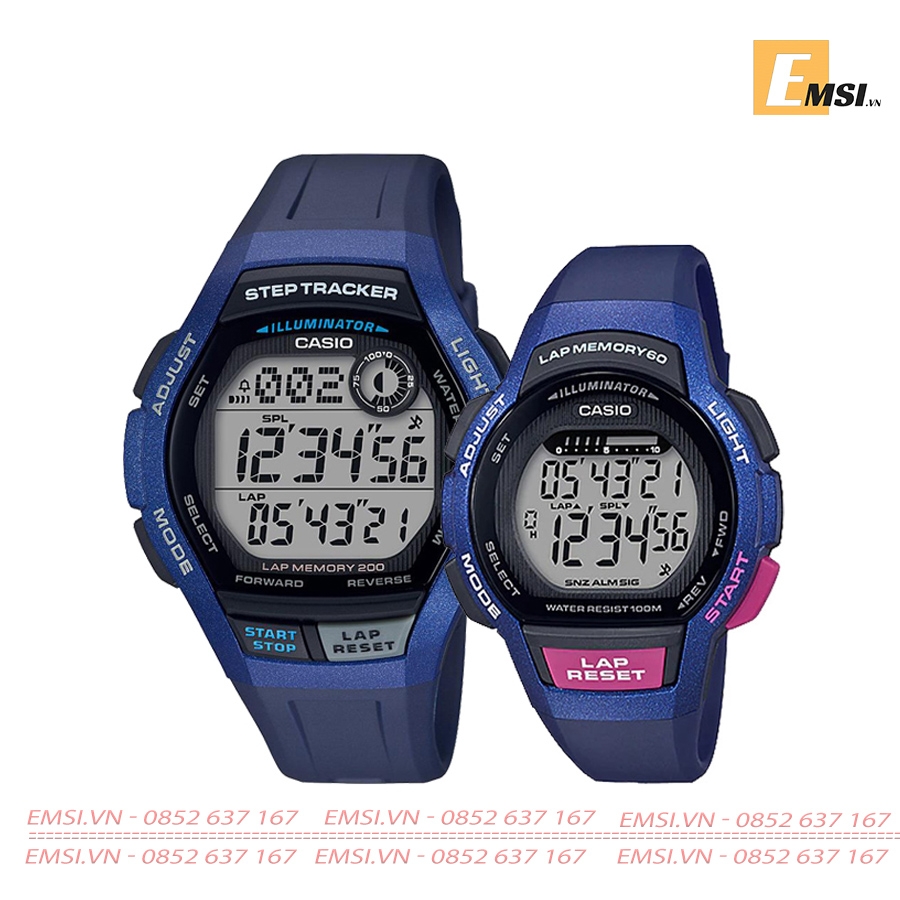 Đồng Hồ Casio Cặp Đôi WS-1000H-2AVDF & LWS-1000H-2AVDF Dây Nhựa, Size mặt Nam 42,6mm & Nữ 37,2mm EMSI.VN