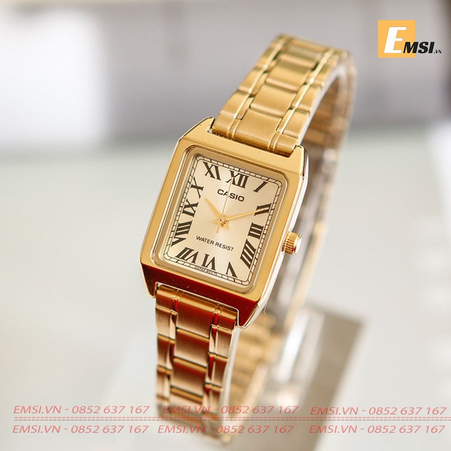 Đồng Hồ Cặp Đôi Casio MTP-V007G-9E và LTP-V007G-9E Dây Kim Loại Mạ Vàng, Size mặt Nam 29mm & 22mm EMSI.VN