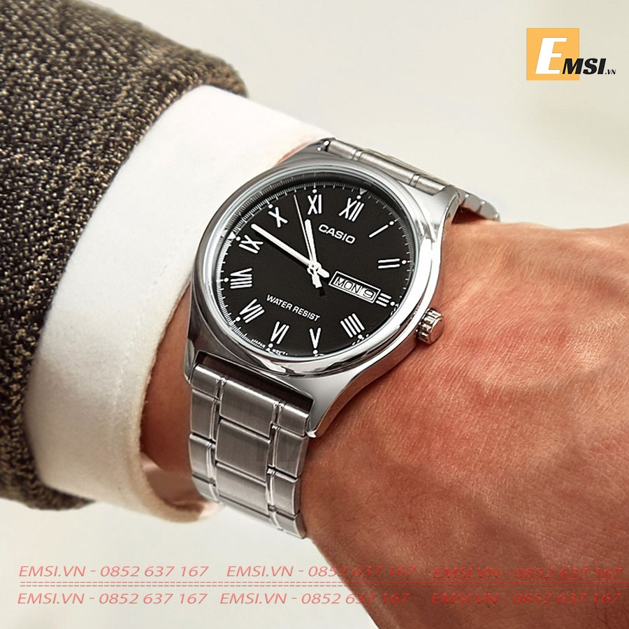 Đồng Hồ Casio Cặp Đôi MTP-V006D-1B & LTP-V006D-1B Dây Kim Loại, Size mặt Nam 38mm & 25mm EMSI.VN