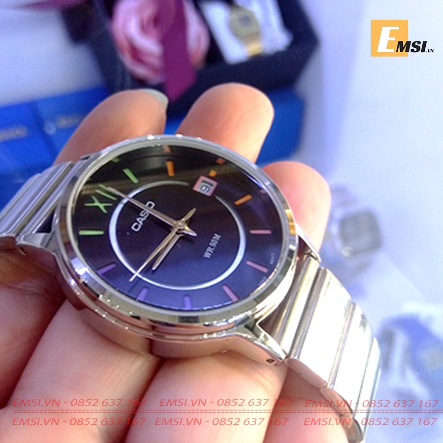 Đồng Hồ Casio Cặp Đôi MTP-E134D-1BVDF & LTP-E134D-1BVDF Dây Kim Loại, Size mặt Nam 42mm & Nữ 32mm EMSI.VN