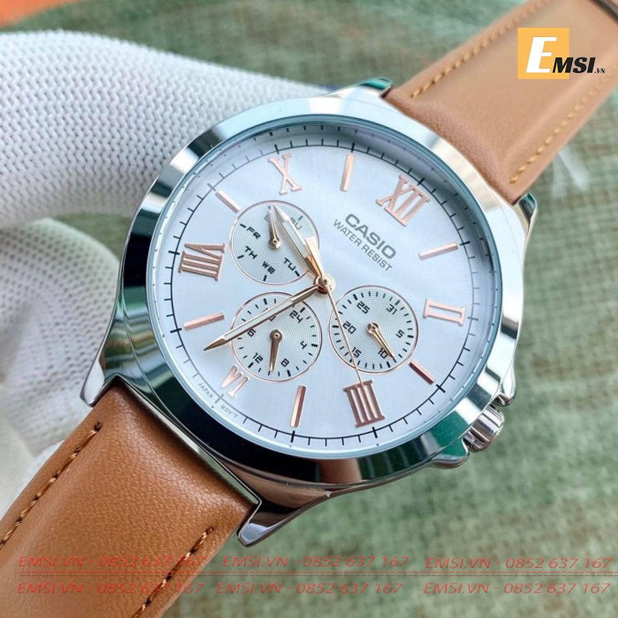 Đồng Hồ Cặp Đôi Casio MTP-V300L-7A2UDF Và LTP-V300L-7A2UDF Dây Da Màu Nâu - Chống Nước - Mặt Số La Mã EMSI.VN