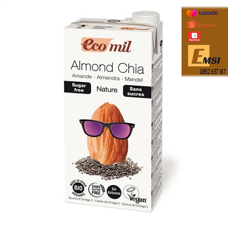 Nước hạnh nhân hạt chia không đường hữu cơ 1L - ECOMIL