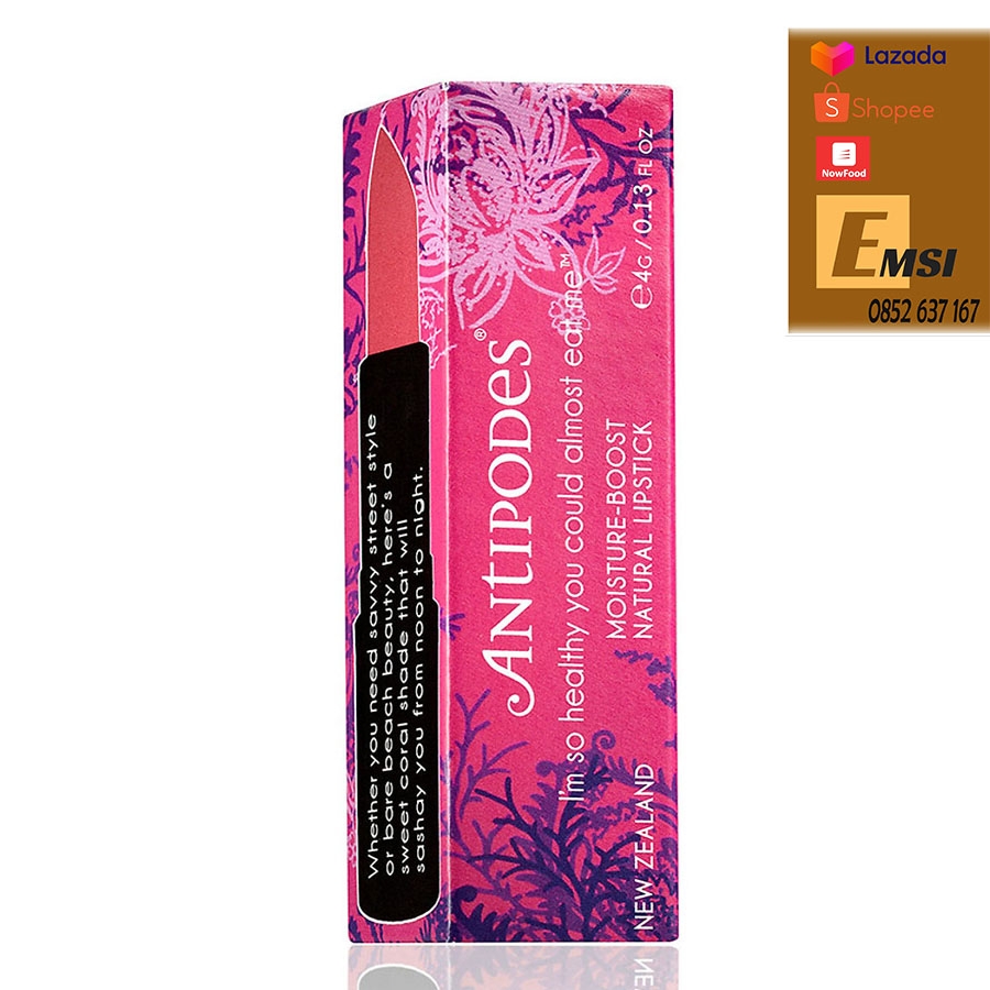 Antipodes Son Môi Thiên Nhiên Màu #7 Hồng San Hô Antipodes Lipstick South Pacific Coral 420 4g