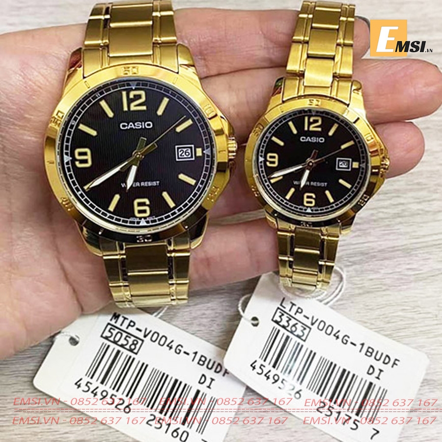 Đồng Hồ Casio Cặp Đôi MTP-V004G-1BUDF Và LTP-V004G-1BUDF nam size 41,5mm, đồng hồ nữ size 30,2mm EMSI.VN