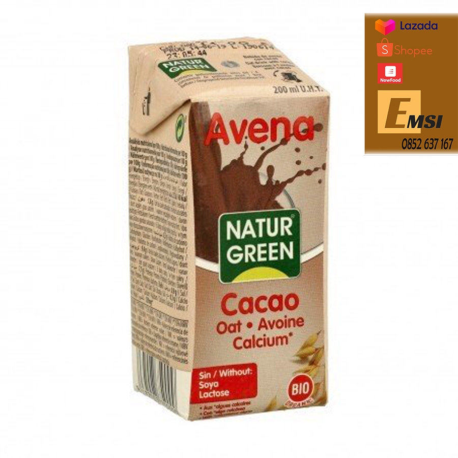 Nước yến mạch Cacao CALCIUM hữu cơ 200ML -NATURGREEN