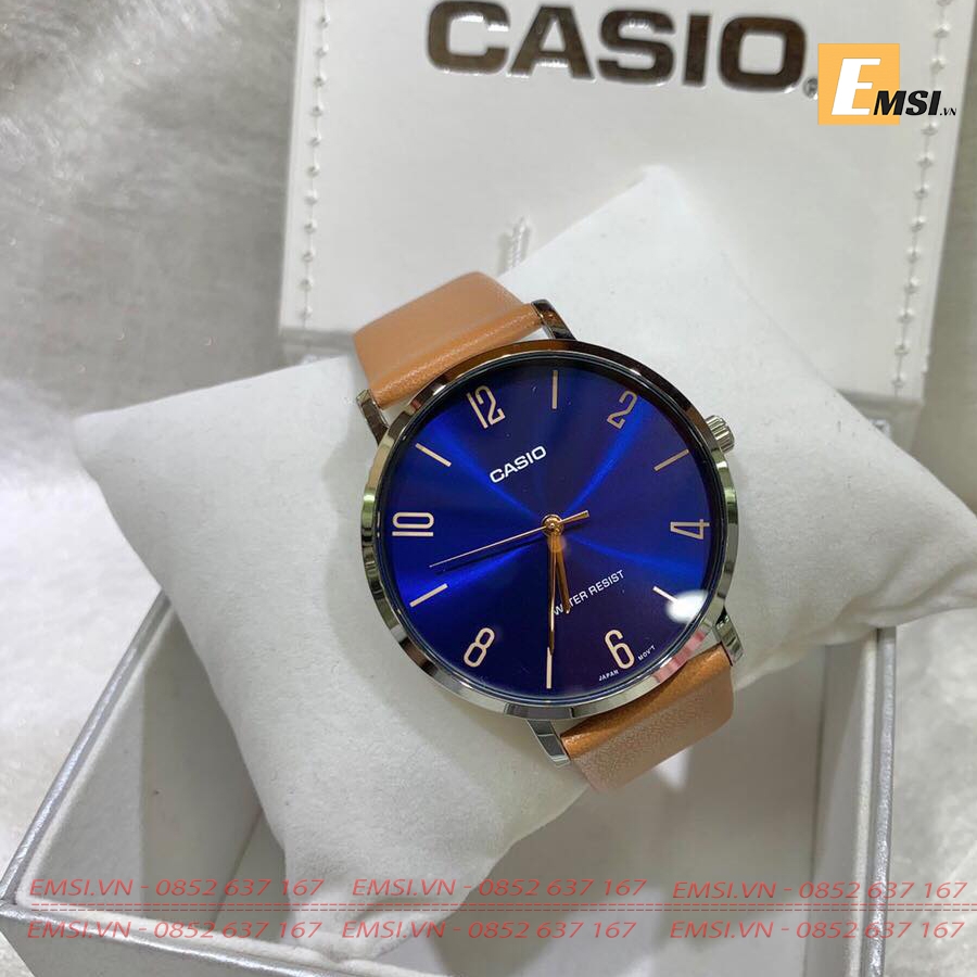 Đồng Hồ Casio Cặp Đôi MTP-VT01L-2B2UDF & LTP-VT01L-2B2UDF Dây Da - Mặt Số - Chống Nước