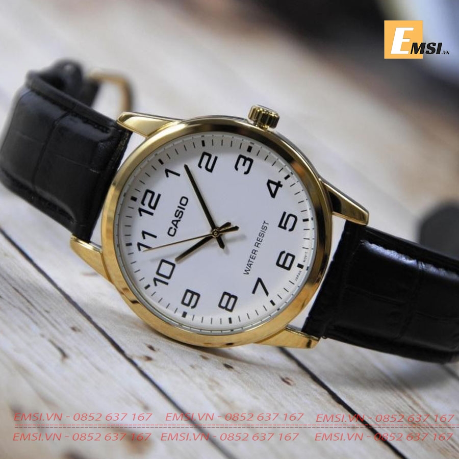 Đồng Hồ Cặp Đôi Casio MTP-V001GL-7BUDF Và LTP-V001GL-7BUDF Dây Da - Viền Mặt Mạ Vàng