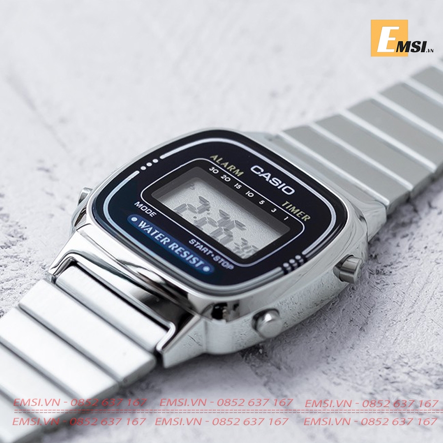 Đồng Hồ Casio Cặp Đôi A158WA-1DF & LA670WA-1DF Dây Kim Loại - Mặt Vuông Điện Tử - Chống Nước EMSI.VN