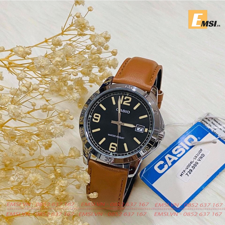 Đồng Hồ Casio Nam MTP-V004L-1B2UDF Chống Nước - Dây Da Màu Nâu - Nền Mặt Màu Đen
