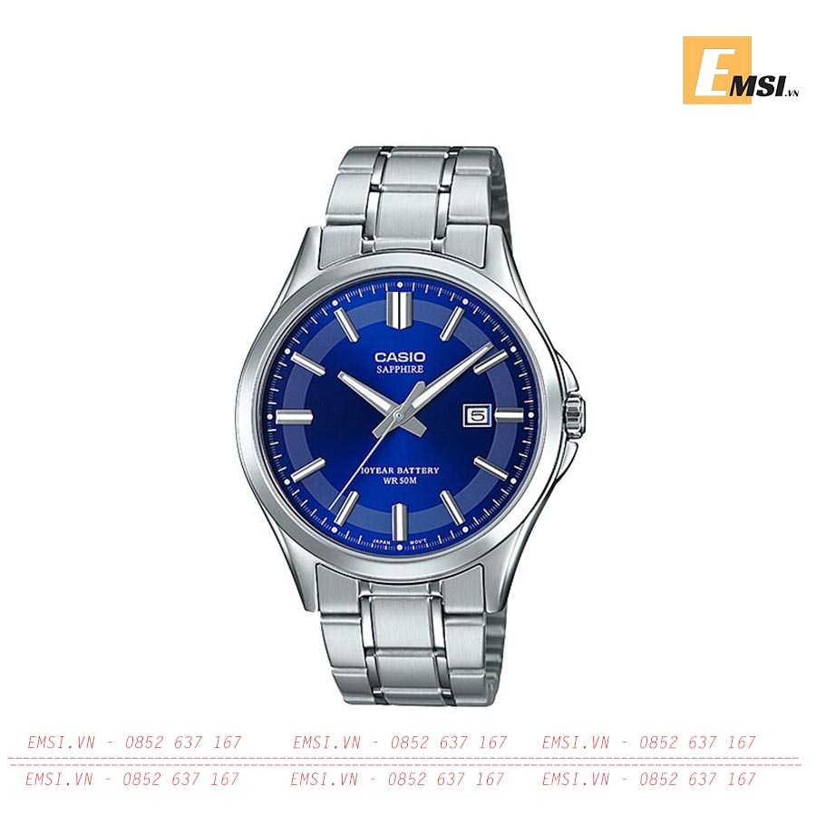 Đồng Hồ Casio Nam MTS-100D-2AVDF Dây Kim Loại - Nền Mặt Xanh - Kính Saphia - Tuổi Thọ Pin 10 Năm - Emsi.vn