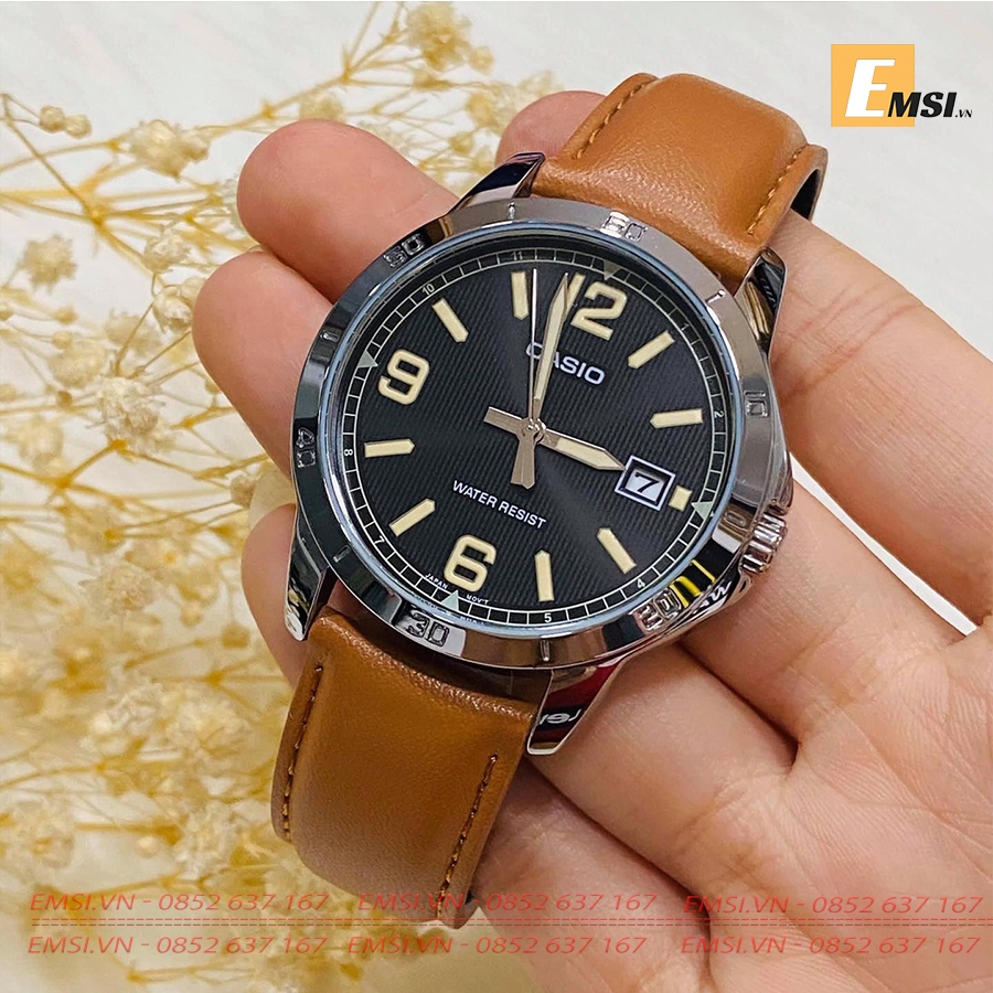 Đồng Hồ Casio Nam MTP-V004L-1B2UDF Chống Nước - Dây Da Màu Nâu - Nền Mặt Màu Đen