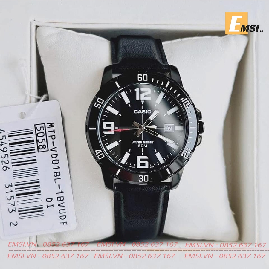 MTP-VD01BL-1BVUDF | Đồng Hồ Casio | Nam | Dây Da | Vỏ Mạ Ion Đen | Chống Nước WR50M - Emsi.vn