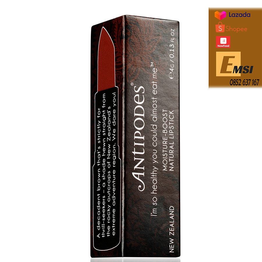 Antipodes Son Môi Thiên Nhiên Màu #3 Nâu Socola Antipodes Lipstick Queenstown Hot Chocolate 415 4g