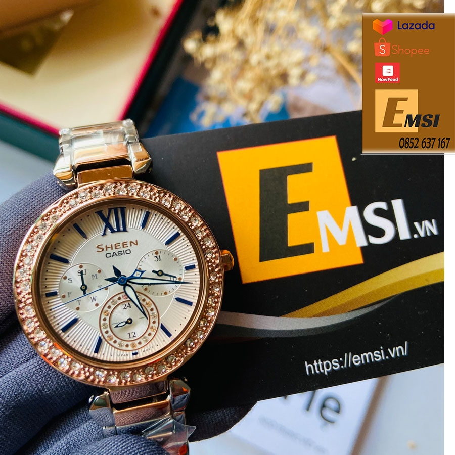 Casio Sheen SHE-3061SPG-7BUDF - Đồng hồ nữ - Pin / Quartz - Size mặt 36mm - Kính khoáng - Bảo Hành 5 Năm - Chính Hãng