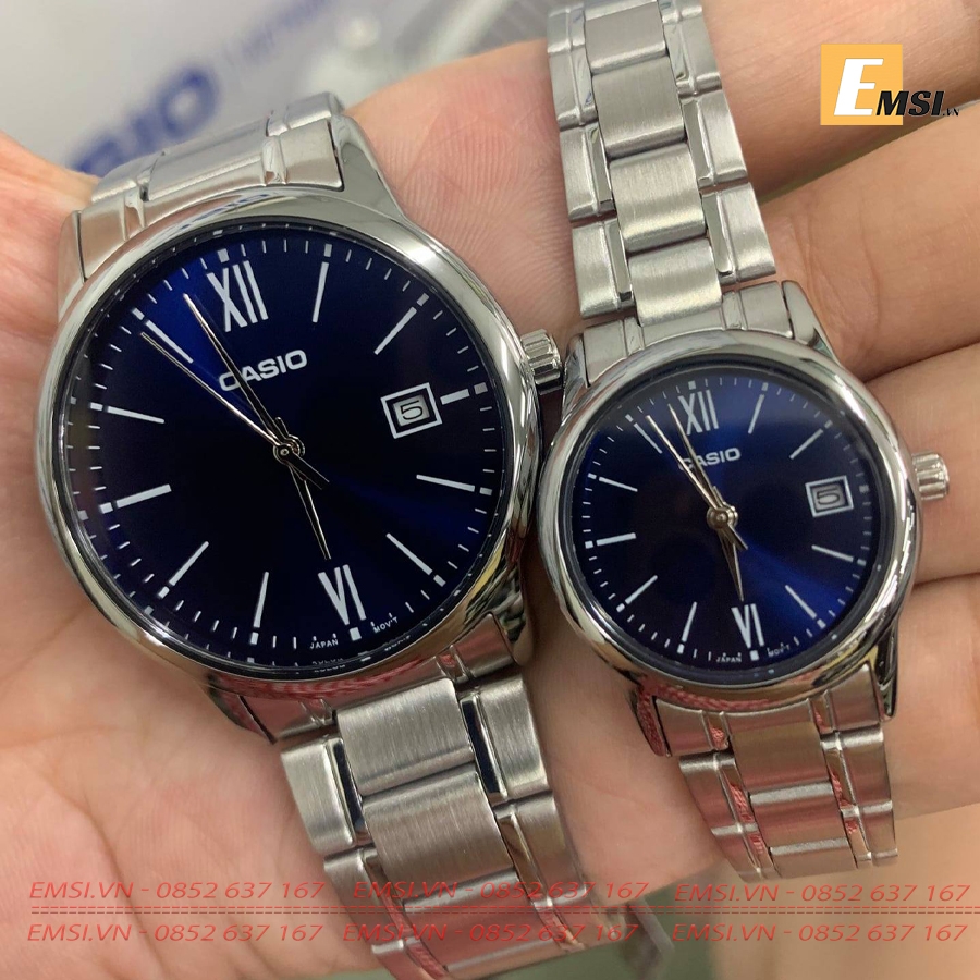 Đồng Hồ Casio Cặp Đôi MTP-V002D-2B3 & LTP-V002D-2B3 nam size 37mm, đồng hồ Casio nữ size 25mm EMSI.VN